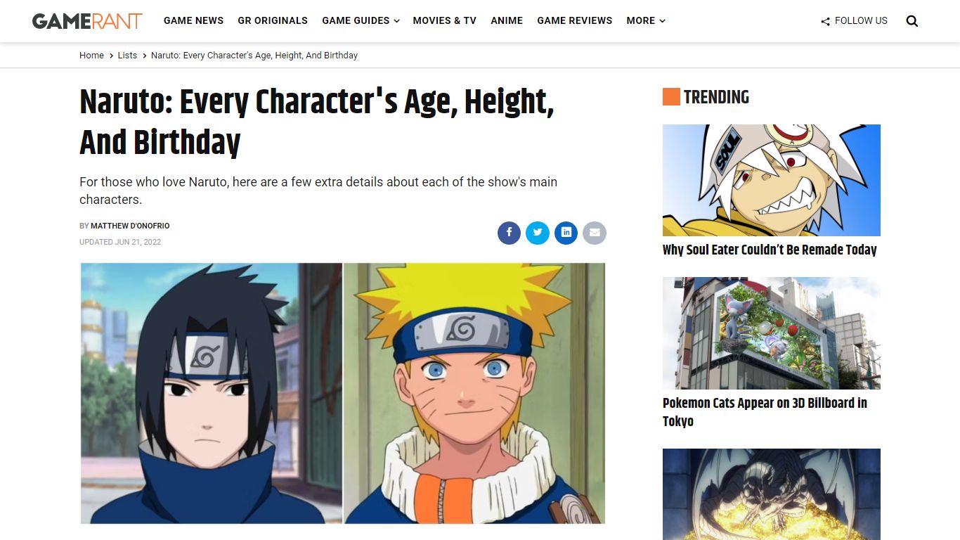 Naruto: Every Character's Age, Height, And Birthday - Game Rant